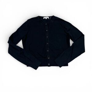 White Warren Organic Cotton Button Cardigan Black Classic Layering Sweater S